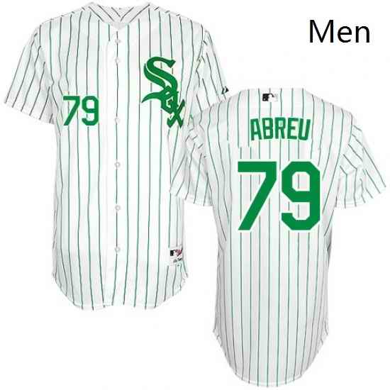 Mens Majestic Chicago White Sox 79 Jose Abreu Authentic White Green Strip St Patricks Day MLB Jersey